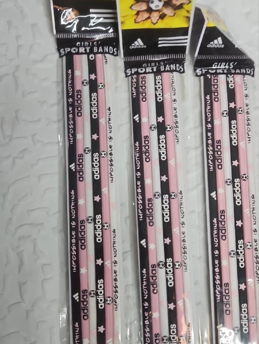 adidas  Girls  Soccer Themed Pink & Black  Sport Hair Bands - 6pack -